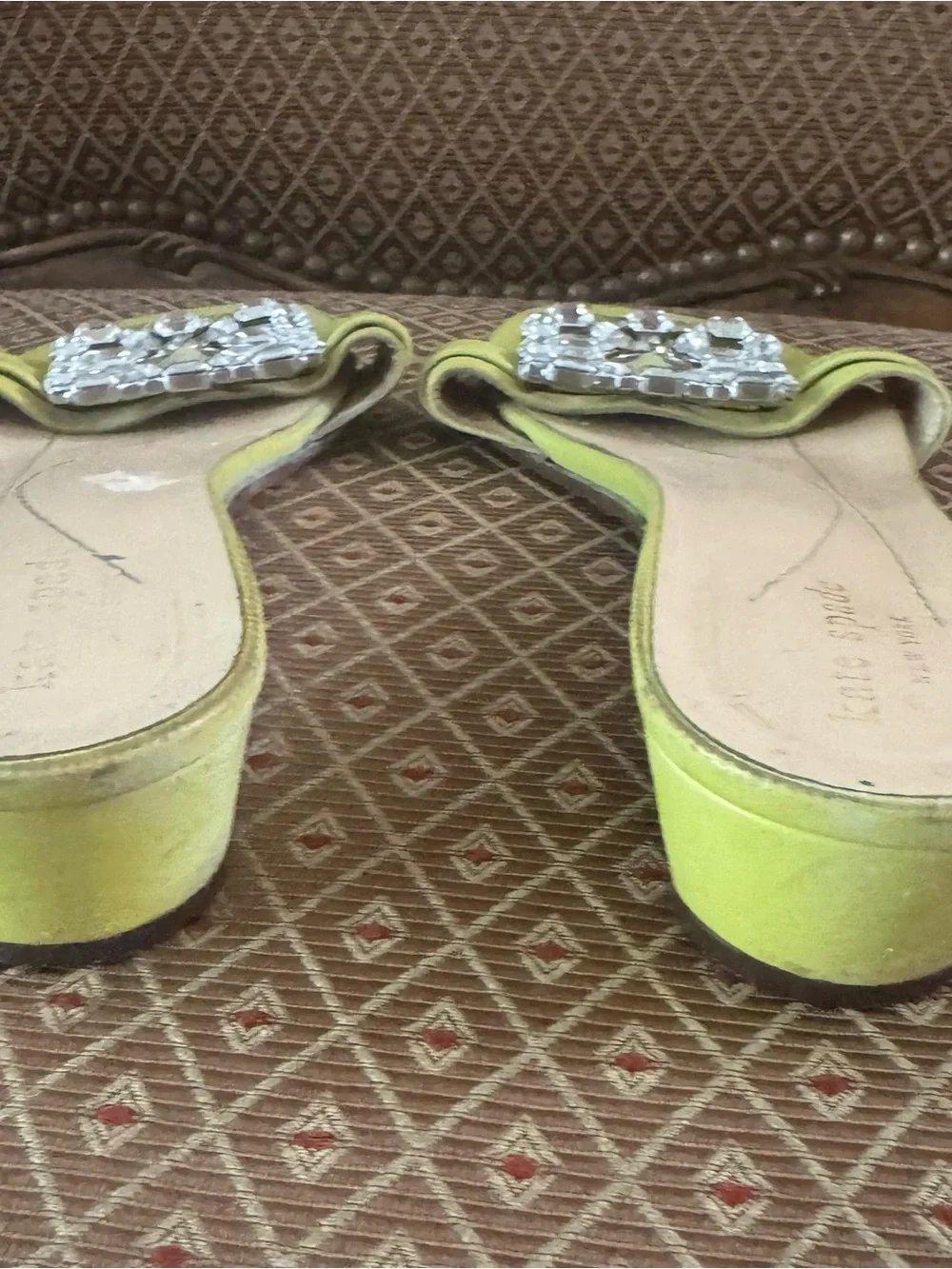 kate spade lime yellow jeweled slide mules